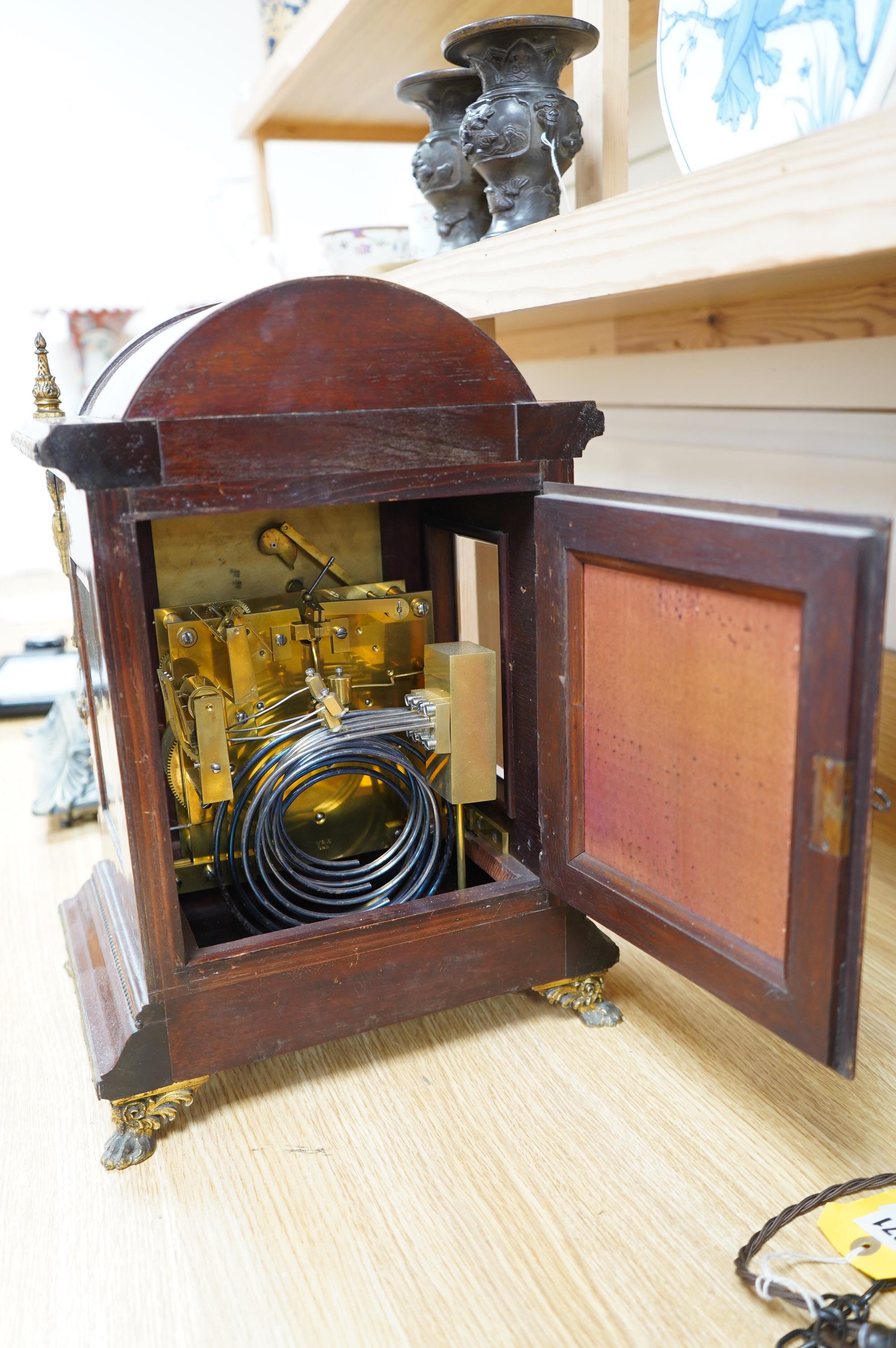 A W&H mahogany three train bracket clock, keys and pendulum, 44cm. Condition - fair to good, not tested